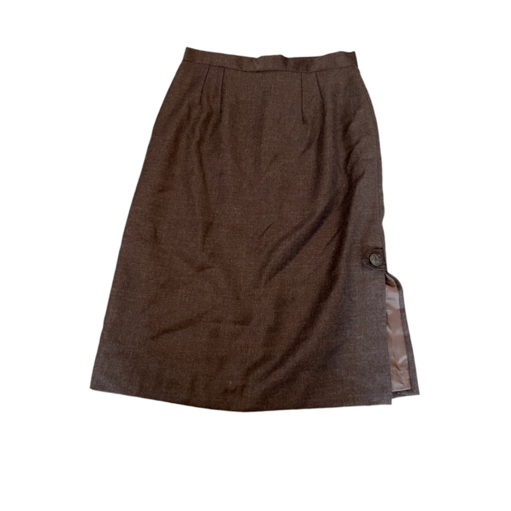 Brown Wool High Waist Side Slit Midi Length Skirt M